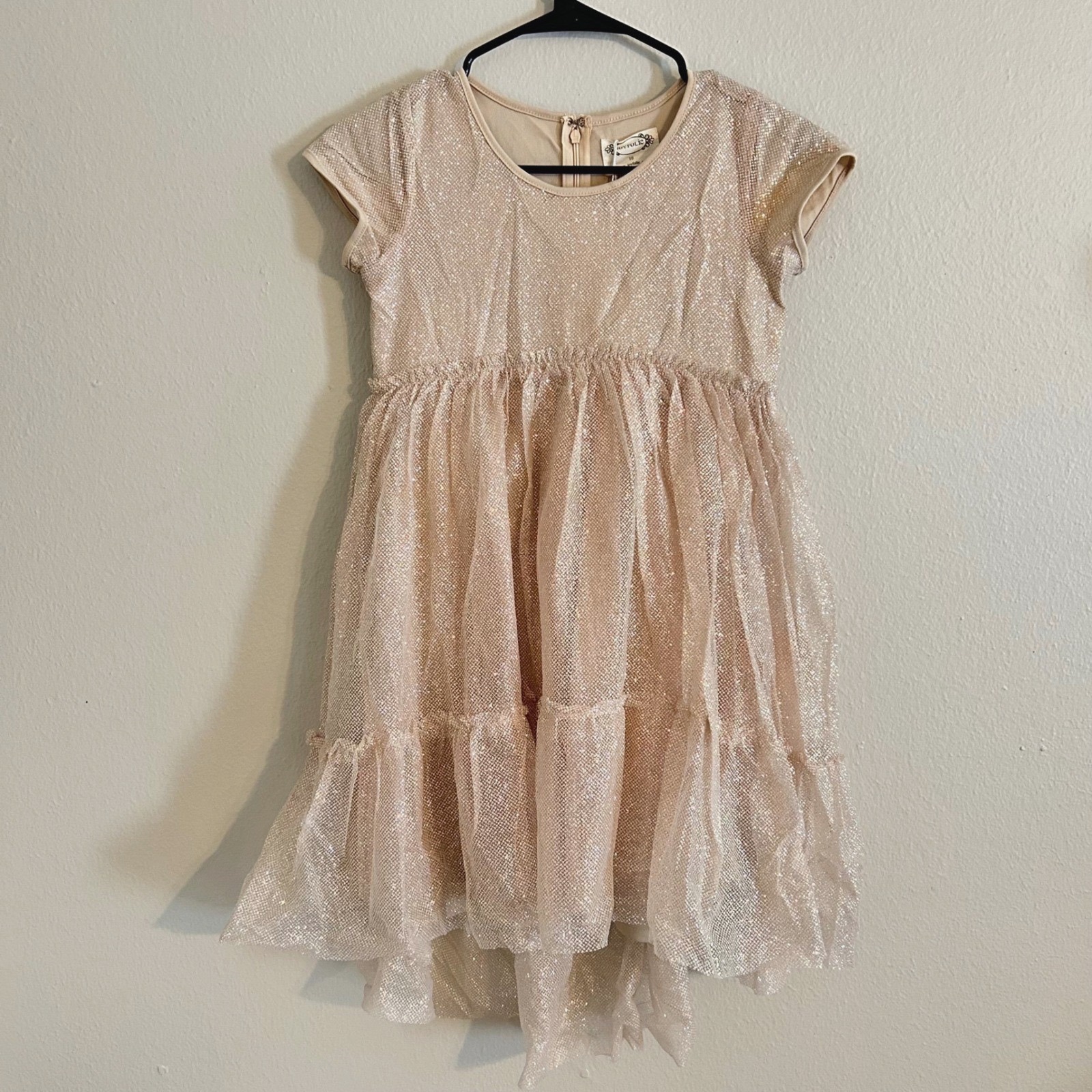 Joyfolie High Low Dress Kids 10 Champagne Gold Glitter Tiered Tulle Nwt